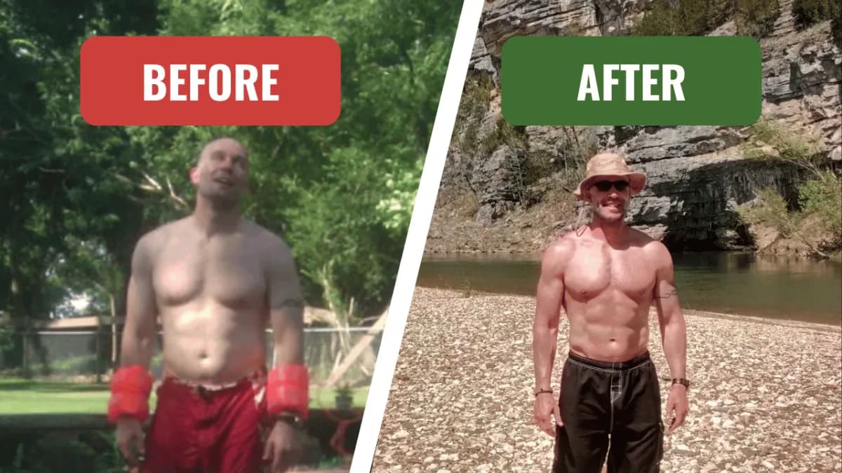 Rob Yahn, founder of Fit 901 and a Memphis Fire Department Fire Lieutenant, in a labeled before-and-after photograph — the earlier photo on the left, the later photo on the right showing a leaner, more muscular build.